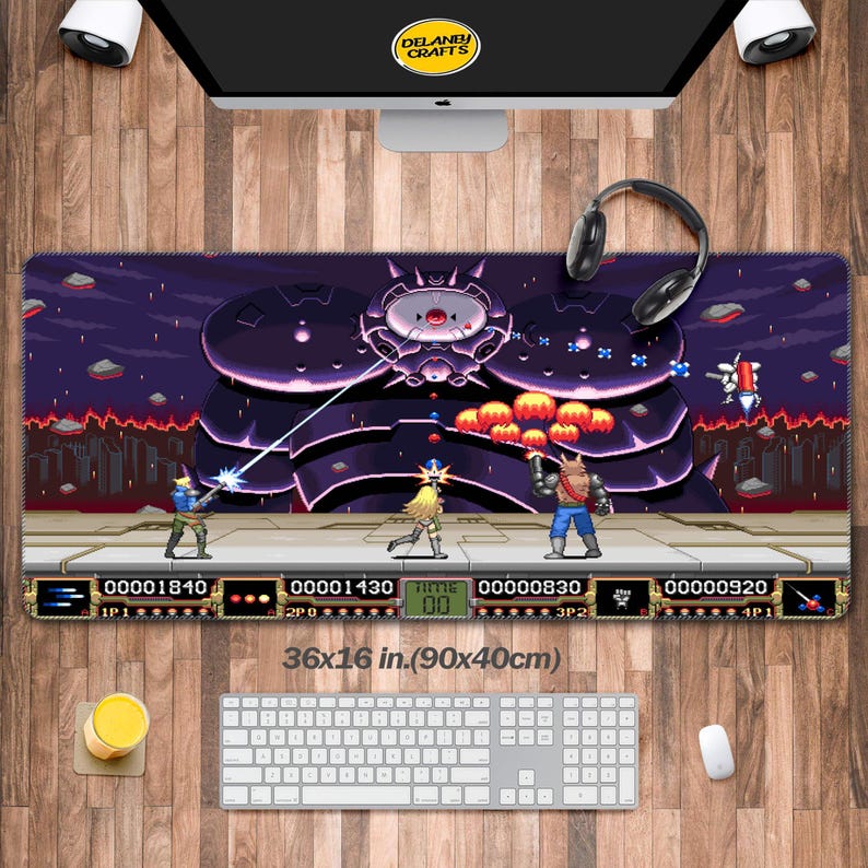 Contra Hard Corps Reloaded Mouse Pad XXL, Aseprite Art Design Desk Pad Large, Konami Video Game Desk Mat Long, Keyboard Computer Laptop Mat image 1