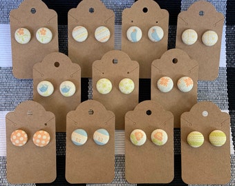 Canvas Fabric Covered Button Earrings