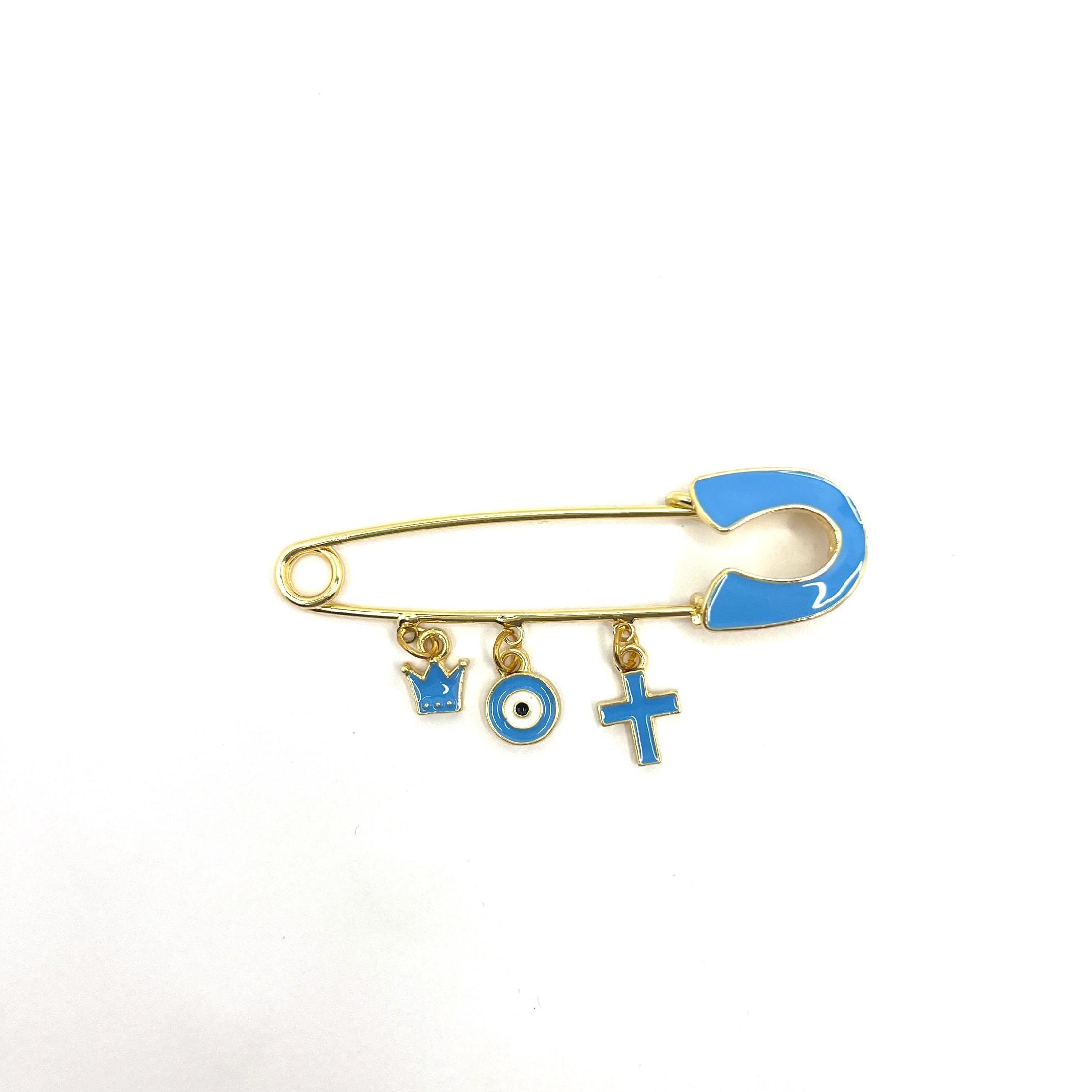 Spilla di sicurezza contro il malocchio Scegli il tuo colore Spilla di sicurezza placcata oro rosa o blu Creazione di gioielli Arti e mestieri - Italia