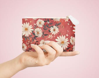 Daisy Floral Mini Clutch Bag, Vintage Red Wildflower Design