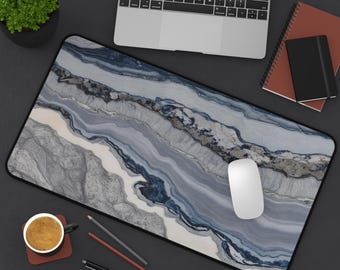 Tapis de souris abstrait en marbre bleu, accessoire de bureau moderne