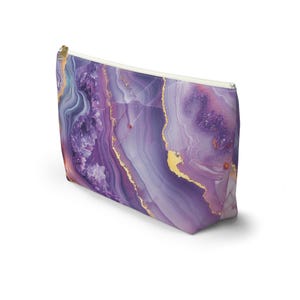 Purple Marble Patterned Accessory Pouch, Makeup Bag, Travel Organizer, Gift for Her, Stylish Clutch