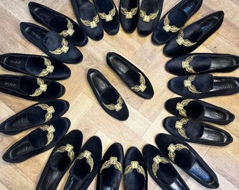 Monogrammed Velvet Loafers: Handmade Embroidered Groomsmen Shoes