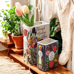 Porcelain Book Vase | Secret Garden & Through the Looking Glass Vase | Unique Home Decor | Dorm Decor | Unique Gift for Her