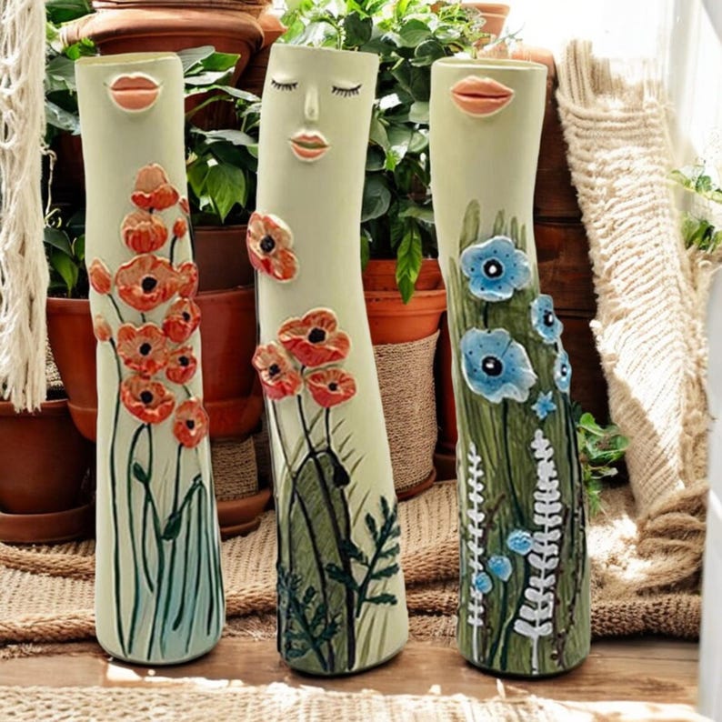 Family Ceramic Bud Vases | Decorative Vases | Handmade Stoneware Face ...