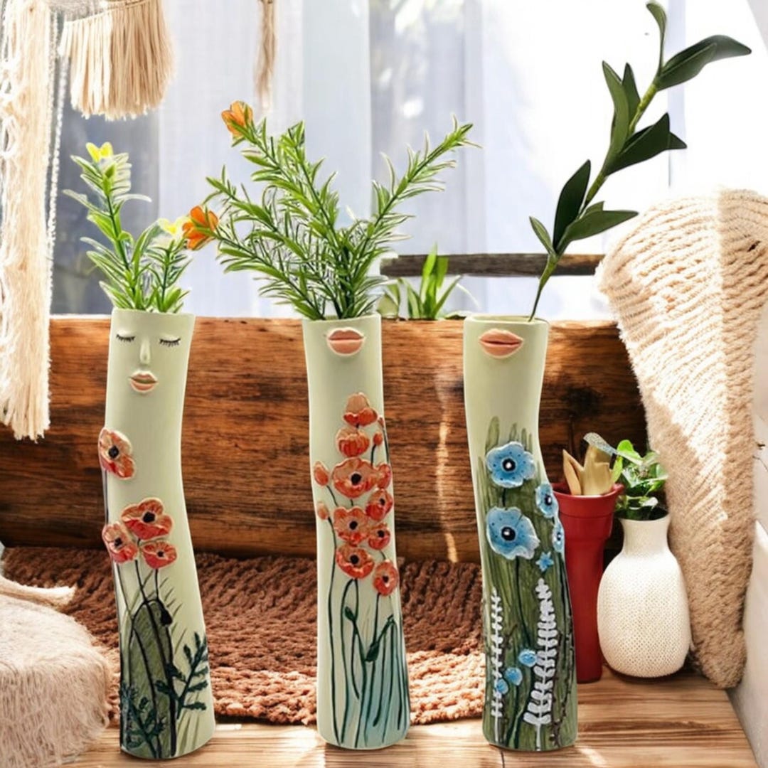 Family Ceramic Bud Vases | Decorative Vases | Handmade Stoneware Face ...