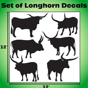 Longhorn Cattle Decals Full Sheet- 6 Longhorn cow Silhouette Stickers
