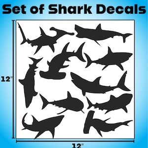 Shark Decals Sheet - 10 Hai Silhouette Aufkleber