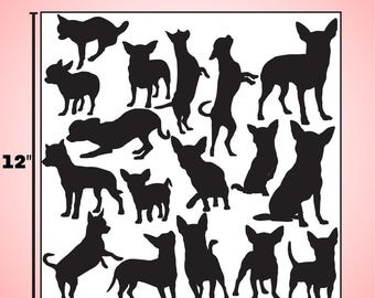 Chihuahuastickers volledig vel-16 chihuahuastickers silhouet