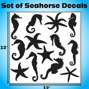Seahorse Decals Full Sheet- 13 Seahorse and Starfish Ocean Silhouette Stickers