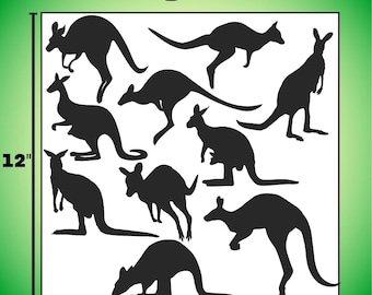 Känguru Aufkleber Bogen - 10 Kangaroo Silhouette Aufkleber