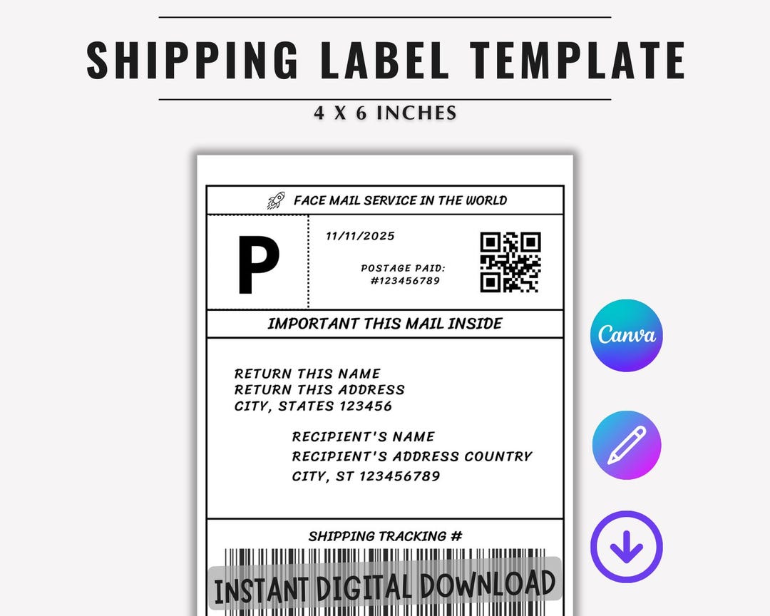 Paper Label Mail Shipping Label Template, Editable Personalized Mail Label, Mail ...