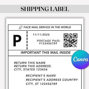 Shipping Label Template, Editable Personalized Mail Label, Mail Shipping Label Template For Gift Box, Canva Templates