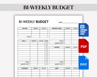 Pianificatore di budget bisettimanale, Budget bisettimanale, Foglio di pianificazione finanziaria, Budget personale, MS WORD, PDF, Modelli Canva
