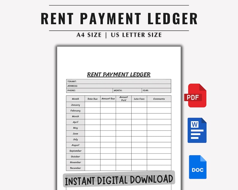 Rent Payment Ledger, Rental Payment Tracker, Rental Payment Log ...