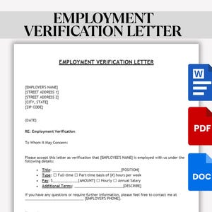 Arbeidsverificatiebrief, formulier arbeidsverificatiebrief, salarisbevestiging, tewerkstelling verifiëren, MS WORD, pdf, Canva-sjablonen