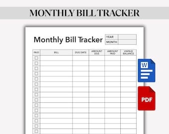 Monthly Bill Tracker, Expense and Bill Tracker, Monthly Bill Tracker Printable, Bills Checklist, Instant Download PDF