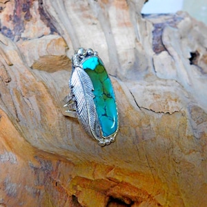 Coffee Stain Natural Turquoise Feather Ring RF939 image 1