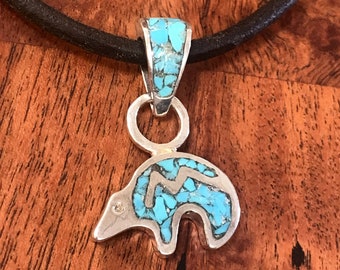 Spirit Bear Turquoise Inlay Sterling Silver RF690