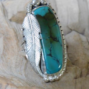 Coffee Stain Natural Turquoise Feather Ring RF939 image 4