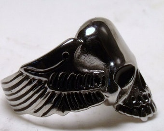 Skull Ring- Sterling Silver- Popular style- Biker Ring- Wings- Skull-Custom Order- Men's Ring - RF086