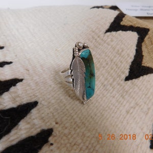 Coffee Stain Natural Turquoise Feather Ring RF939 image 7