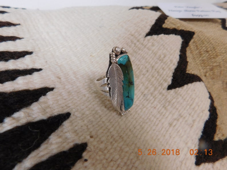 Coffee Stain Natural Turquoise Feather Ring RF939 image 7