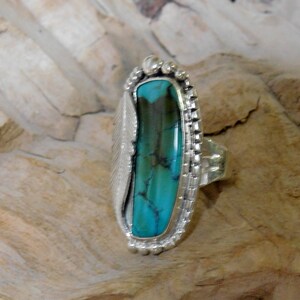 Coffee Stain Natural Turquoise Feather Ring RF939 image 6