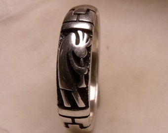 Kokopelli Band Sterling Silver Ring RF104