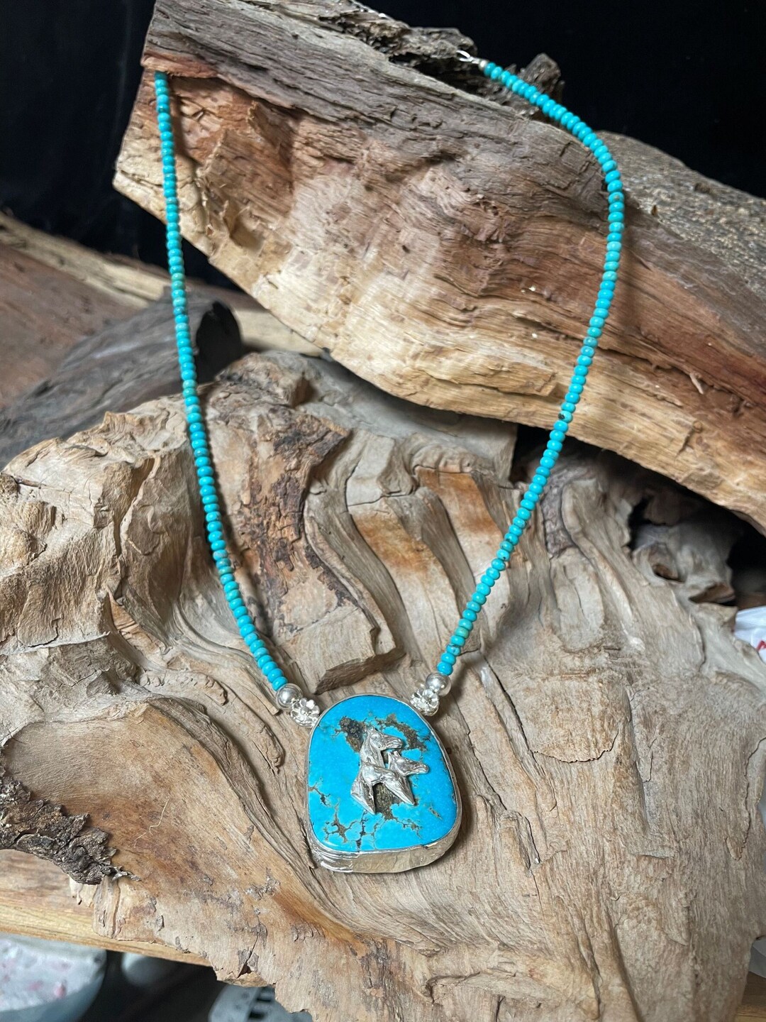 Turquoise Horse Pendant Necklace RF967 Etsy