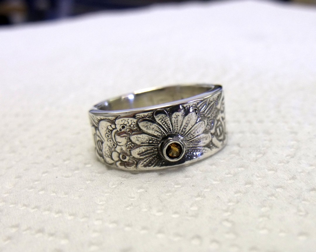Ring Flower Pattern Sterling Silver Ring Flower Pattern 10mm Band RF021 - Etsy