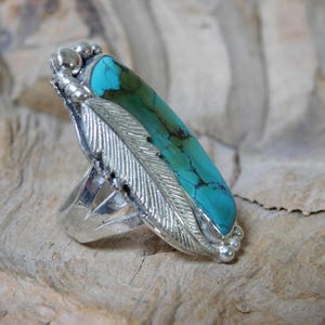 Coffee Stain Natural Turquoise Feather Ring RF939 image 2