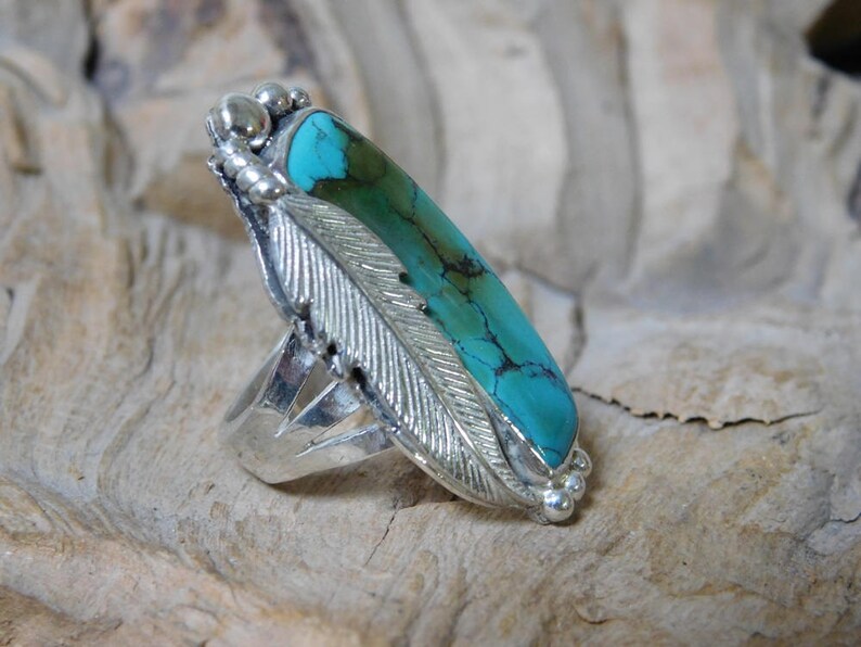 Coffee Stain Natural Turquoise Feather Ring RF939 image 2