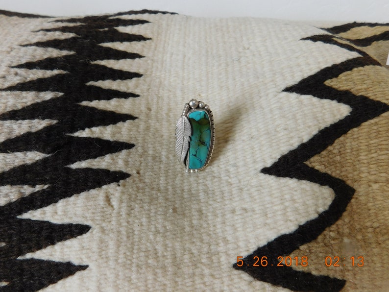 Coffee Stain Natural Turquoise Feather Ring RF939 image 8