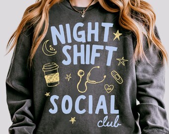 Night Shift Nurse Crewneck, Funny Nurse Sweatshirt, RN Coffee Sweater, Healthcare Worker Gift