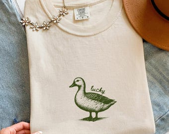 Minimalist Duck Comfort Colors Shirt For Lucky Women, St Patrick's Day Tee, Vintage Gift For Her
