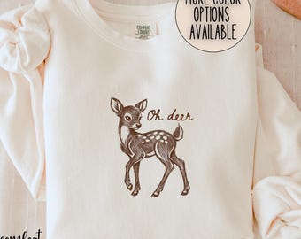 Oh Deer Comfort Colors Sweatshirt For Women, Woodland Animal Crewneck, Funny Meme Sweater