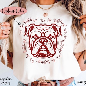 Custom We Are Bulldogs Comfort Colors Shirt For Teacher Bulldogs Team Mascot T Shirt Pink Bow School Spirit Bulldogs Tee Game Day Football
