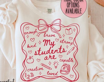 Comfort Colors Coquette Valentines Day Teacher Crewneck Sweatshirt With Hearts, Teacher Appreciation Gift