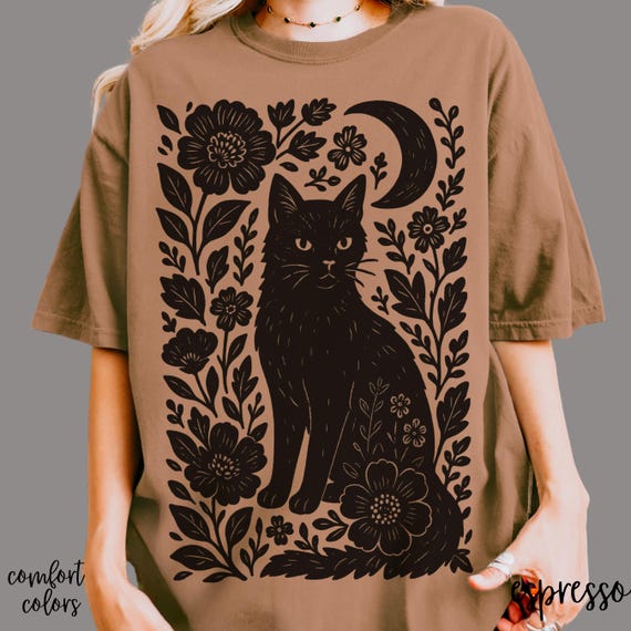 Comfort Colors Spooky Cat Shirt For Women Halloween Cat TShirt Fall Black Cat Tee Witchy Cat Shirt Dark Academia Cat Shirt Cute Cat Mom Gift