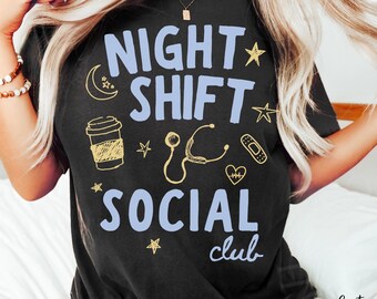 Night Shift Nurse Shirt, Comfort Colors Funny Nurse Tee, RN Coffee T-Shirt, Healthcare Worker Gift