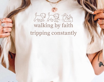 Funny Walking By Faith Comfort Colors Shirt For Women, Minimalist Christian T-Shirt For Dog Lovers, Religious Puppy Tee, Jesus Gift