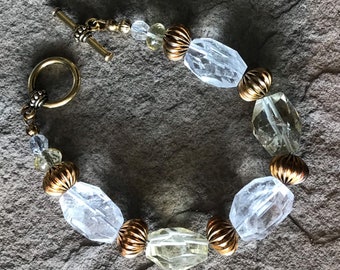 8 1/2” Artisan Bracelet - Featuring Faceted Citrine and Rock Crystal Quartz with Goldtone Accents & Toggle Clasp