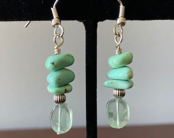 Earrings p - Featuring Aqua Color Fluorite and Gemstone Nuggets & Silvertone Accents