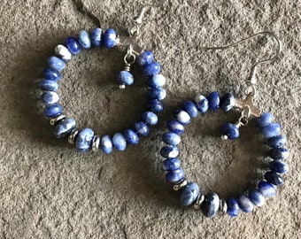 Artisan Sodalite & Silvertone Circle Style Earrings On French Wires. - 23.00