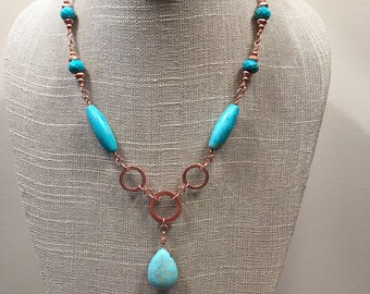 Artisan Wire Wrapped Turquoise & Copper Necklace