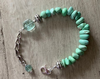 Artisan Bracelet - Featuring Aqua Color Fluorite and Gemstone Nuggets & Silvertone Accents