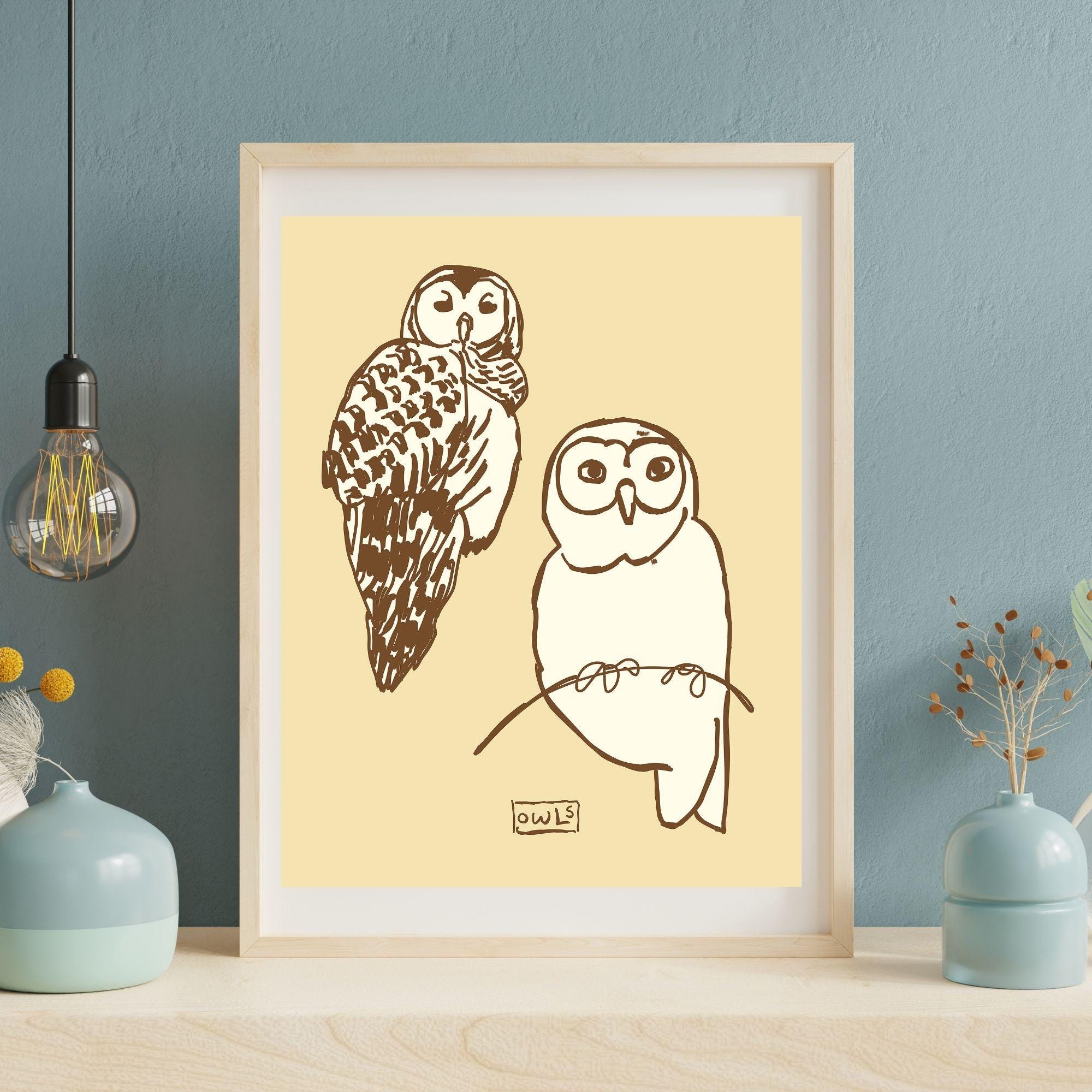 Owl Nature Art Printable Digital Art, Wall Art Digital Download, Interior Design Home Decor, Minimal