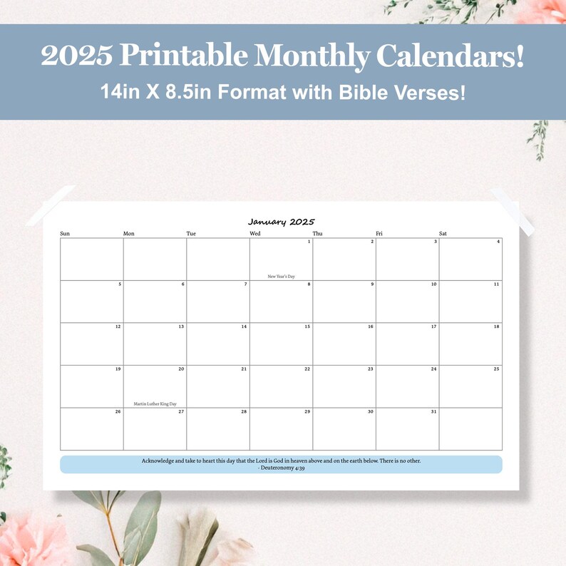 2025 Christian Monthly Calendar Digital PDF, 12 Scripture Bible Verse ...