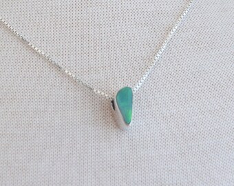 Minimalist Opal Sterling Silver Necklace, Iridescent October Birthstone Opal Doublet Pendant